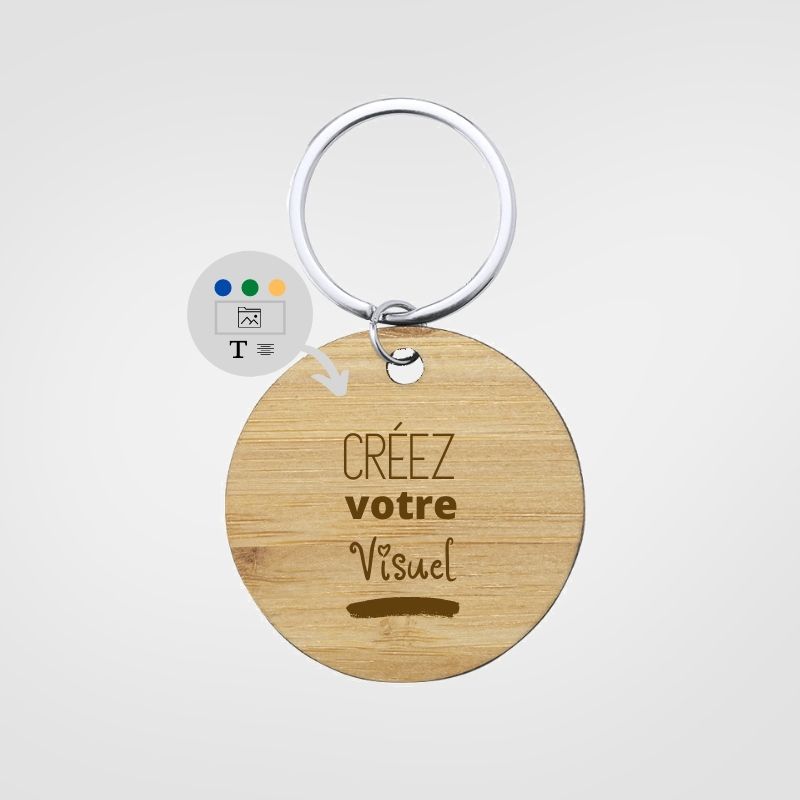 Porte-clés publicitaire en bois fabriqué en France. Marquage